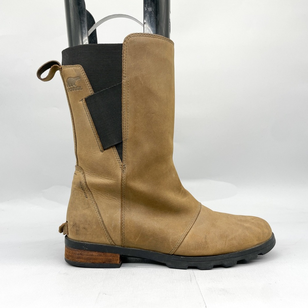 Sorel Womens 10 Emelie Mid Boots Waterproof Brown Tan Leather Rugged Utility